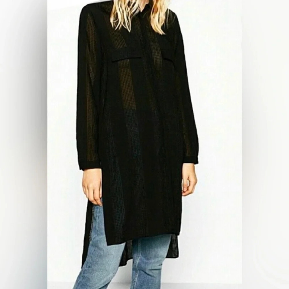 ZARA Basic, Black lace long shirt, size medium